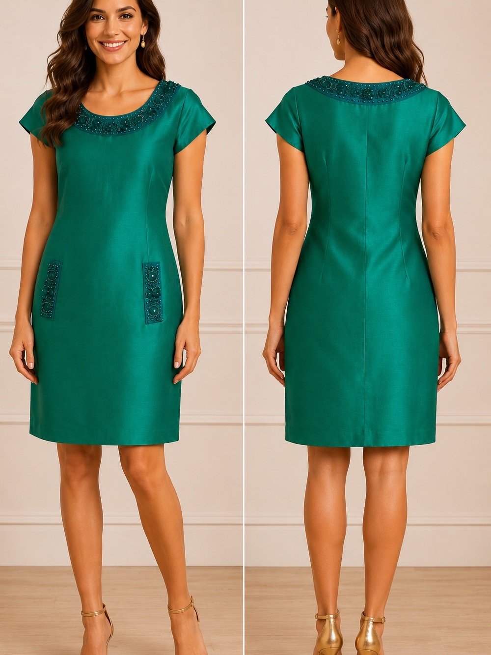 Boden Emerald Green Beaded Silk
Blend Dress US 4 UK 8 Pockets